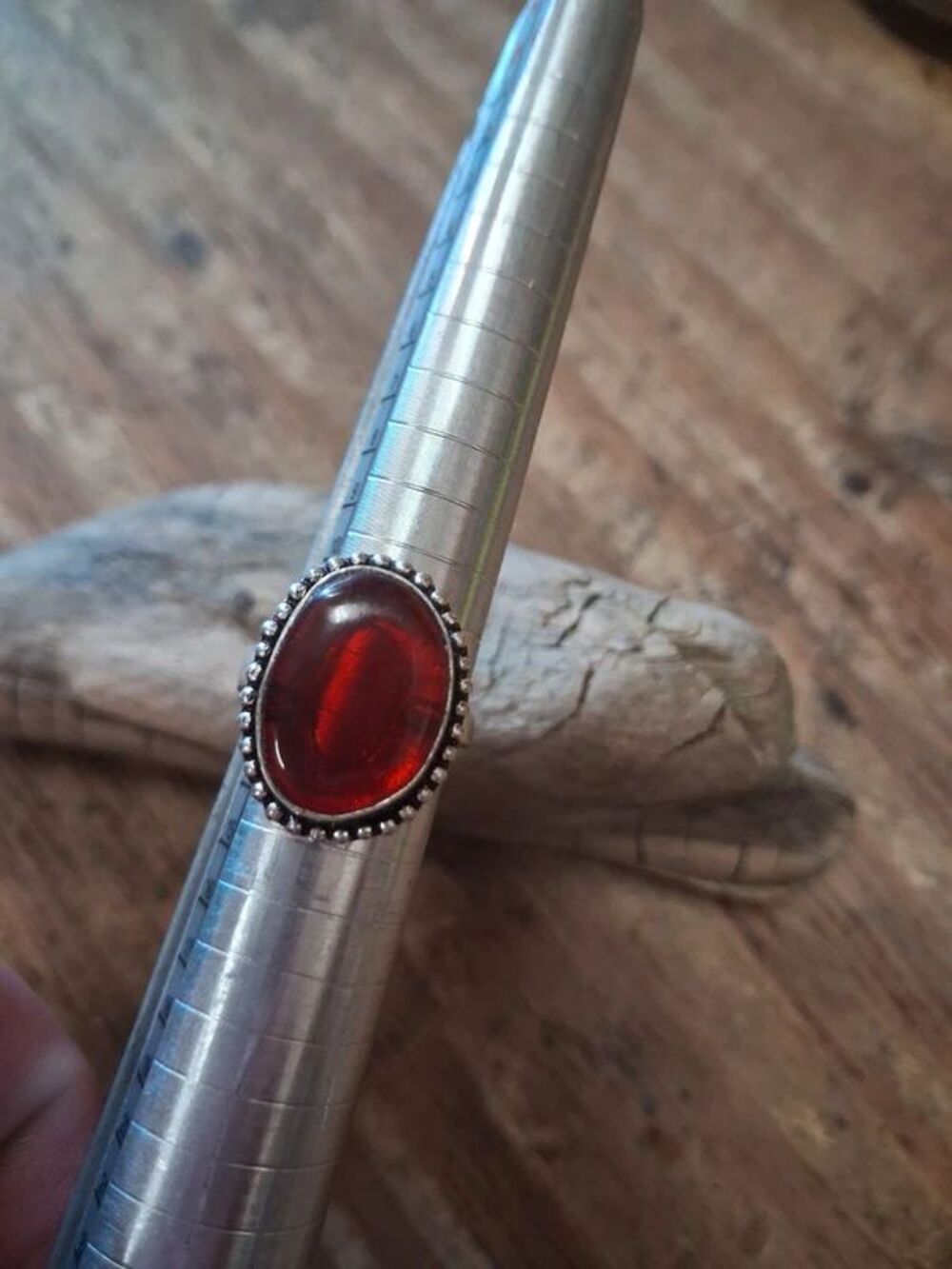 Striking boho gothic deep translucent red size 6.25 Garnet ring